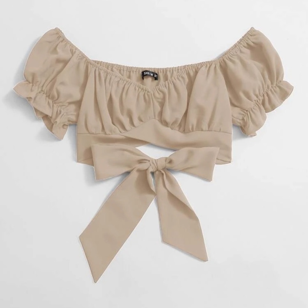 Shein Tan Off-Shoulder Crop Top